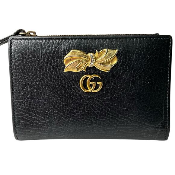 G2. Gucci Calfskin GG Marmont Bow Flap Wallet Black - Picture 1 of 16